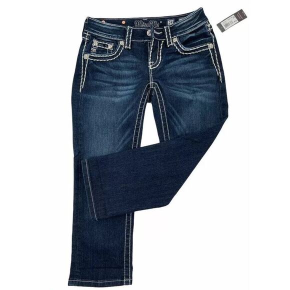 Miss Me Womens Capri Jeans Size 25 Blue Signature Cuffed Dark Wash Stretch Denim - Picture 1 of 10